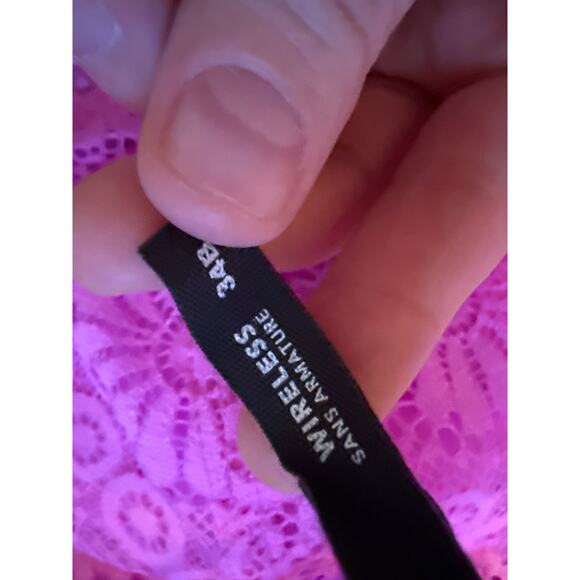 Aerie Real Power Wireless Push Up Joy Hot Pink Floral Lace Bra Sz 34B NEW - Picture 3 of 6